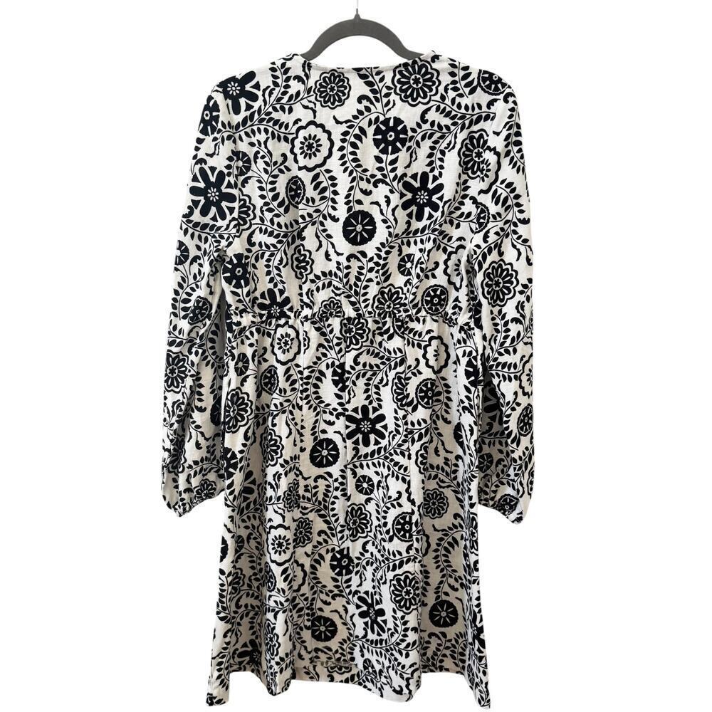 NWOT Boden 100% Linen V-Neck Flippy Dress Black White Floral Size 8L - Picture 9 of 11